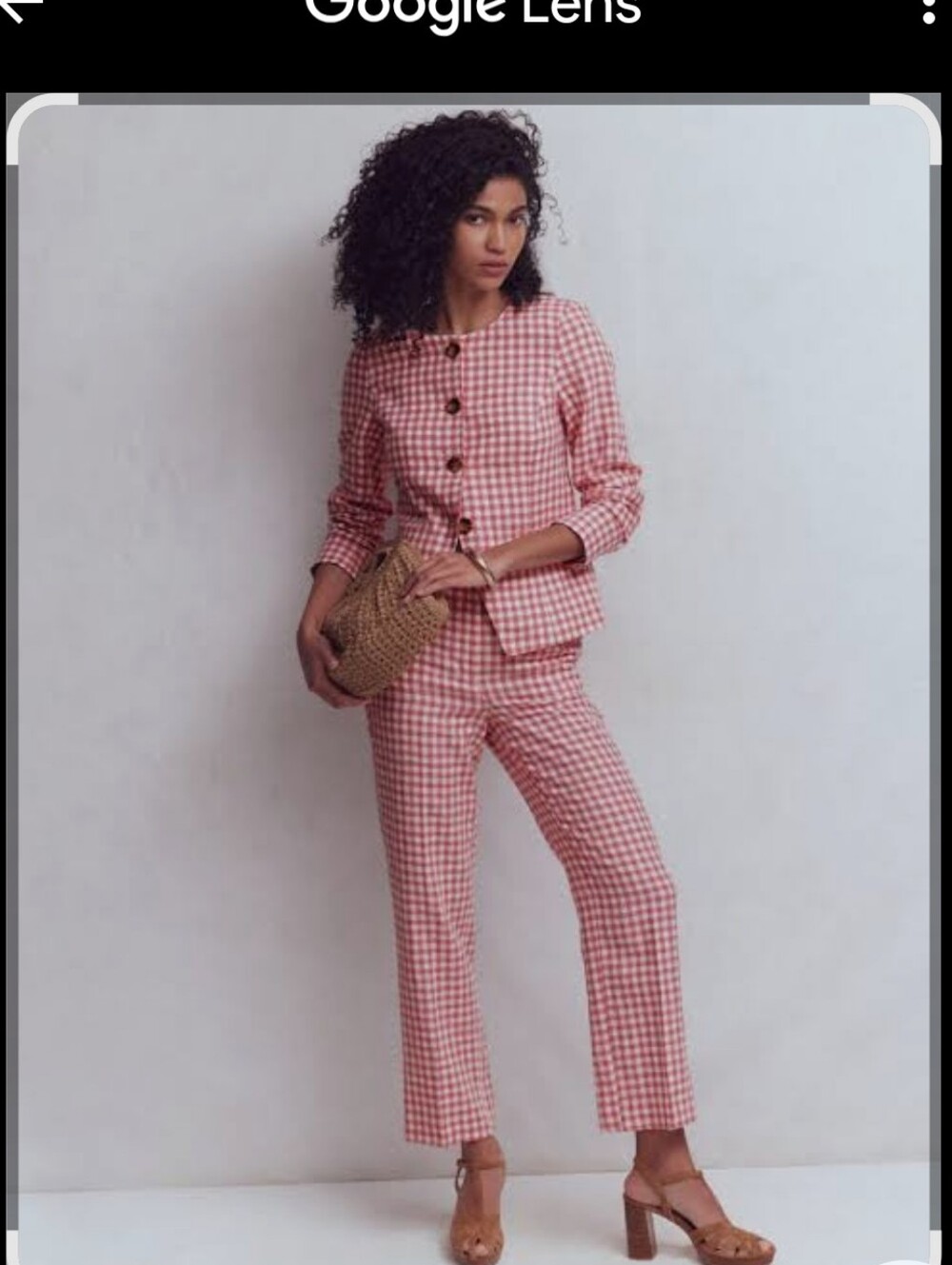 Boden Pink Gingham Cropped Straight Pants